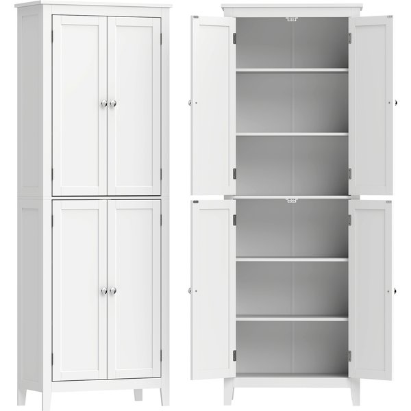 Homcom Meuble De Salle De Bain, Meuble De Rangement, Colonne Salle De Bain Avec 4 Portes Et ÉTagèRes RéGlables, Blanc-image