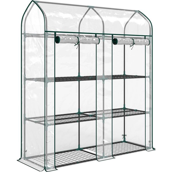 Outsunny Serre De Jardin, Petite Serre De Balcon éTagèRes 3 Niveaux En BâChe Pvc Et ChâSsis Acier, 143 X 46 X 165 Cm, Transparent-image