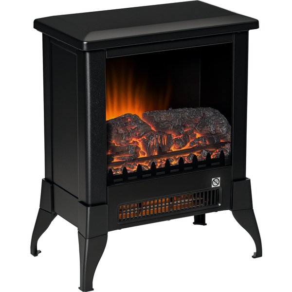 HOMCOM Electric Fireplace Stove, Free standing Fireplace Heater with Realistic Flame Effect, Adjustable Temperature and Overheat Protection, Black