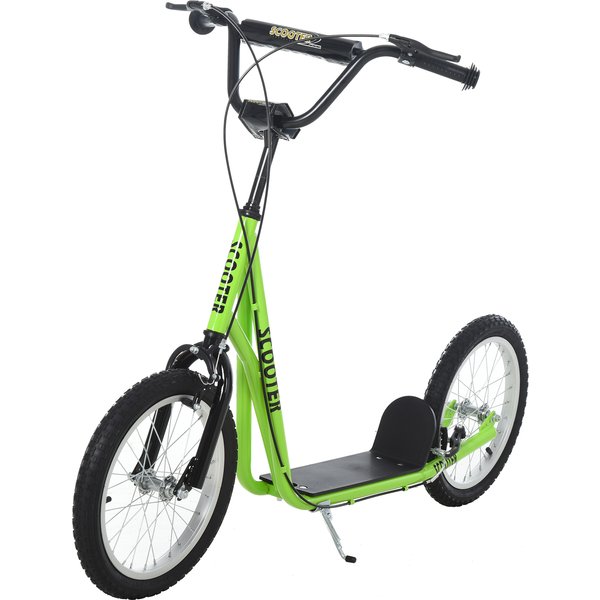 Homcom Trottinette Patinette Pour Enfants à Partir De 5 Ans Grands Pneus Guidon RéGlable PoignéE Frein Et BéQuille Acier Vert-image
