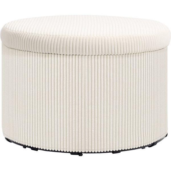 Homcom Pouf Coffre Rangement, Tabouret Rond, Pouf Repose-Pieds En Velours CôTelé, Charge 120 Kg, Ø 60 X 41 Cm, Beige-image