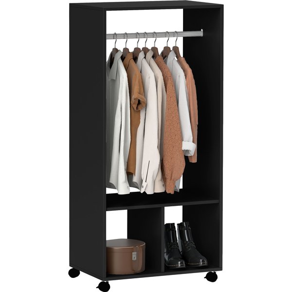 Homcom Penderie Mobile Noire ÉTagèRe 2 Niches 4 Roulettes 60X40X128Cm Aosom France-image