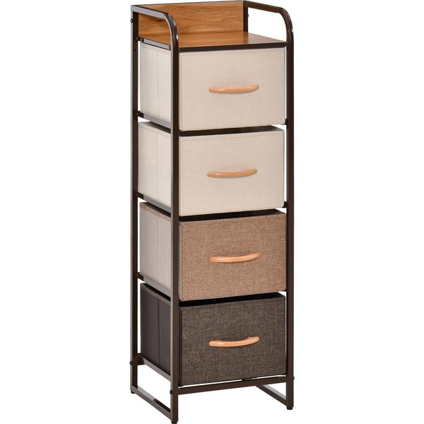 Homcom Commode Chiffonnier 5 Tiroirs Meuble De Rangement Tiroir En Tissu Pliant - Structure Acier Noir - 45 X 30 X 116 Cm-image