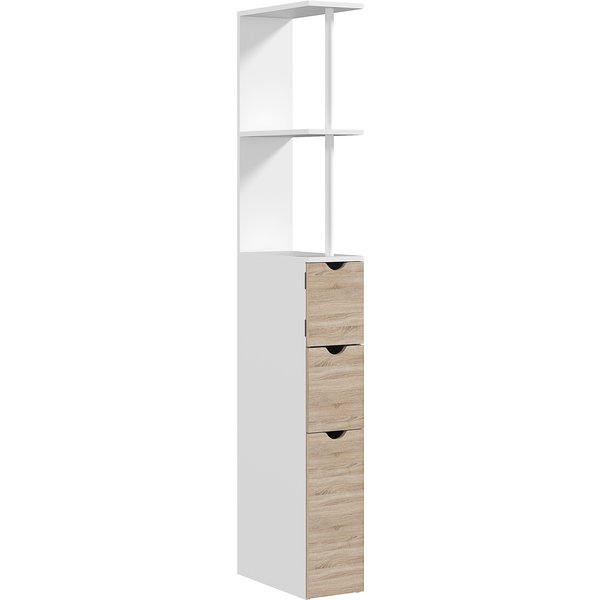 Homcom Meuble Colonne Salle De Bain Armoire De Salle De Bain Avec Tiroirs éTagèRes Ouvertes Placard 15 X 33 X 136 Cm Blanc-image