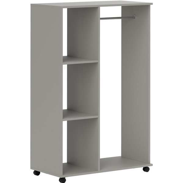 Homcom Armoire Penderie Meuble De Rangement Mobile 4 Roulettes Avec Tringle à VêTements Et éTagèRes Ouvertes, Gris-image