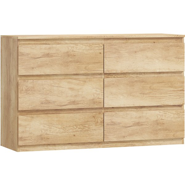 Homcom Commode 6 Tiroirs Meuble De Rangement Sans PoignéEs Design Minimaliste 120 X 39 X 75 Cm ChêNe-image