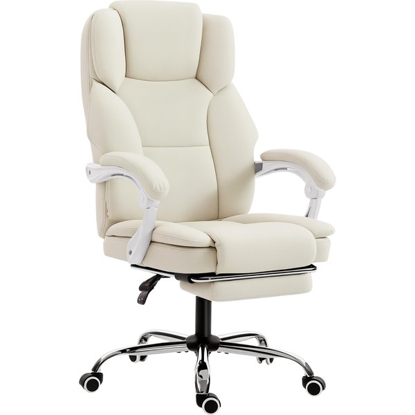 Homcom Chaise Bureau Ergonomique, Fauteuil De Bureau Avec Dossier Inclinable, Hauteur RéGlable, 64X73X112-120Cm, Beige-image