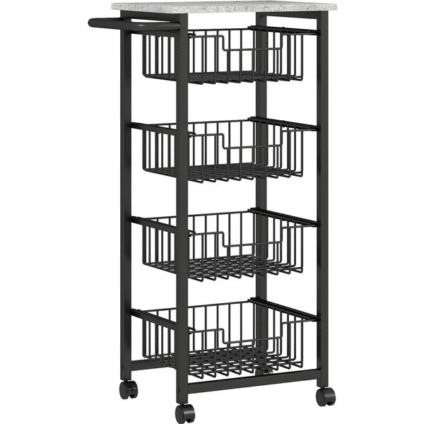 Homcom Desserte Cuisine 4 Niveaux Chariot De Service Sur Roulettes Plan De Travail Cadre En Acier 49,5 X 31 X 91 Cm Gris Clair-image