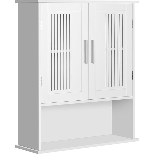 Kleankin Armoire Murale, Meuble Salle De Bain Avec éTagèRe RéGlable, Double Porte Et éTagèRe Ouverte, 60 X 20 X 70 Cm, Blanc-image