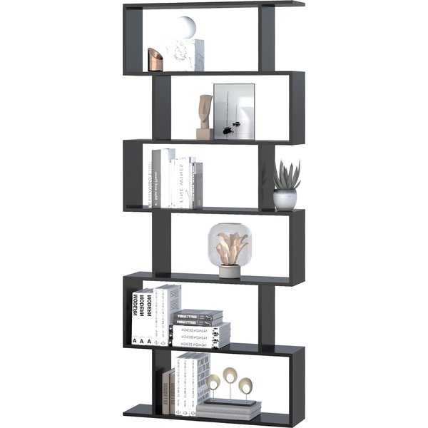 Homcom BibliothèQue éTagèRe Meuble D'éTagèRe Zig Zag Design Contemporain 80L X 23L X 192H Cm 6 Niveaux Noir-image