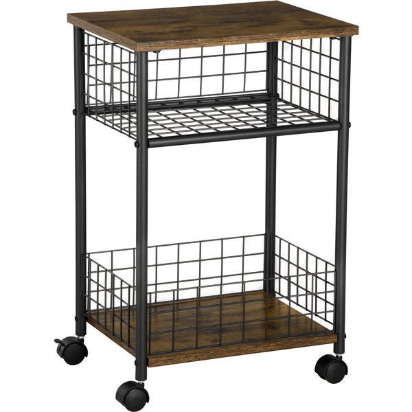 HOMCOM Küchenwagen Servierwagen mit Arbeitsplatte und 2 Aufbewahrungskörben, 360° Lenkrollen, rustikal-braun, 40x30x62 cm Aosom.de