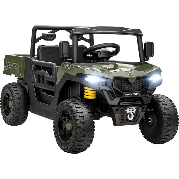 AIYAPLAY Kinder Elektroauto 12V Kinderauto UTV mit 2,4 GHz Fernbedienung, 2 Motor, Kinderfahrzeug mit Softstart, Federungssystem, Kofferraum, Musik, USB-Anschluss, Hupe, für 3-8 Jahre, Grün Aosom