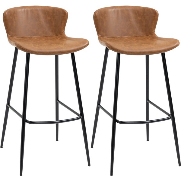Homcom Lot De 2 Tabourets De Bar Assise En Similicuir Hauteur 76 Cm Avec Repose-Pieds En Acier Et Dossier Design Vintage Marron-image