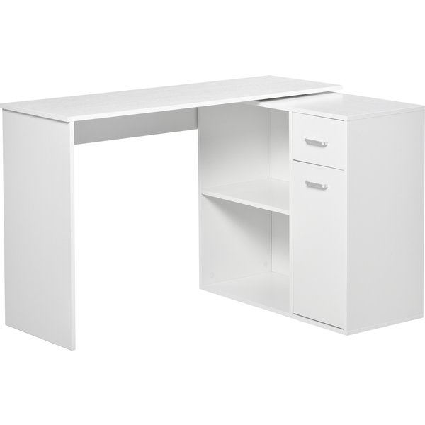 Homcom Bureau D'angle Rotatif à 180°, Bureau D'ordinateur, BibliothèQue, Tiroir, Placard, Poste De Travail, 117X82X74Cm, Blanc-image