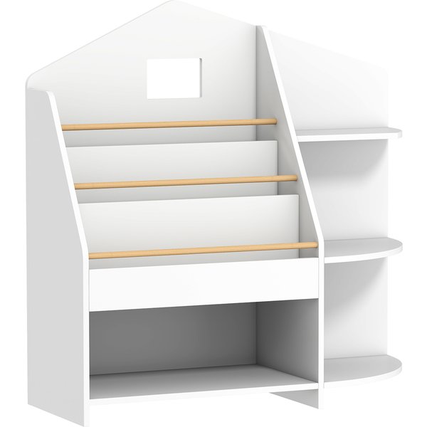 AIYAPLAY Bücherregal für Kinder Kinderregal mit 4 offenen Fächer 3 Ablagen Aufbewahrungsregal aus Kiefernholz Spielzeugregal für Spielzeug Bücher Standregal für Kinderzimmer 80L x 30B x 79,7cm Weiß Aosom