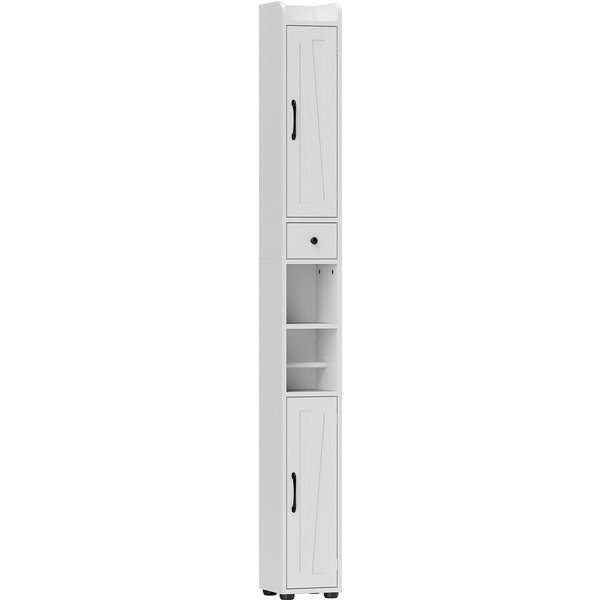 Homcom Armoire Salle De Bain Haute, Meuble De Rangement Colonne, 2 Portes, Tiroir, éTagèRes RéGlables, 20X20X185Cm, Blanc-image