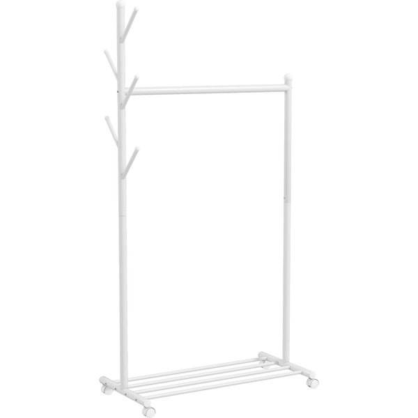 HOMCOM Kleiderständer Garderobenständer mit Kleiderstange, Schuhablage, 5 Haken, Garderobe aus Metall für Schlafzimmer, Ausstellungen, Waschküche, Weiß Aosom