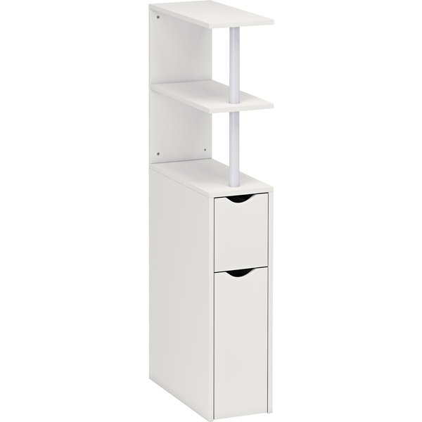 Homcom Meuble De Salle De Bain Meuble De Rangement Avec Tiroir Sur Roulettes, Avec éTagèRes Ouvertes, 20 X 45 X 115 Cm, Blanc-image