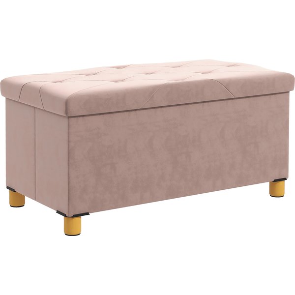 Homcom Banc De Rangement Bout De Lit Pliable Volume 67 L Capacité De Charge 120 Kg Avec Couvercle 76L X 38L X 38H Cm Rose-image