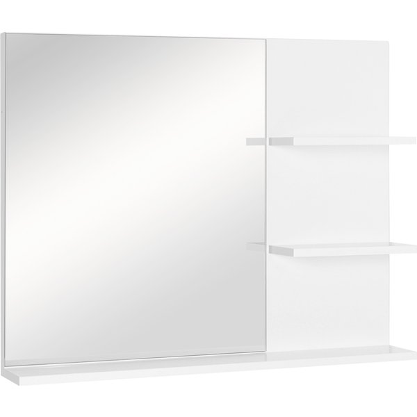 kleankin Wall-Mounted Vanity Mirror: 3-Tier Shelving Unit for Bathroom Storage & Organisation, White Aosom UK