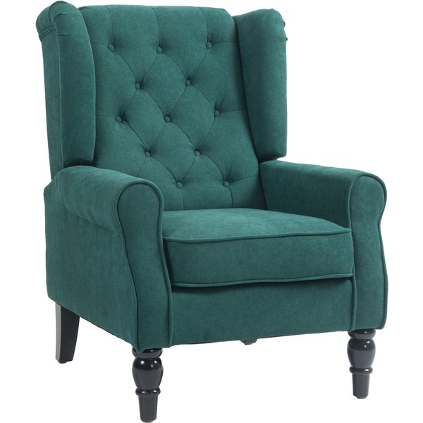 HOMCOM Sessel Ohrensessel mit Armlehnen, Loungesessel mit Kissen, Tufting, hoher Rückenlehne Armlehnensessel mit Holzbeine, Relaxsessel für Wohnzimmer, Schlafzimmer, Dunkelgrün Aosom