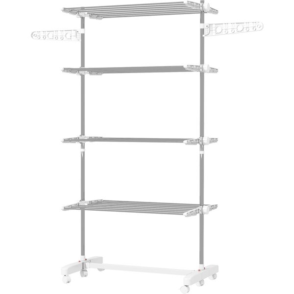 HOMCOM mobiler Wäscheständer, 142 x 55 x 172 cm, klappbar (4 Ebenen) , mit Rollen, Abschließfunktion, Seitenflügel, ABS, Weiß Aosom