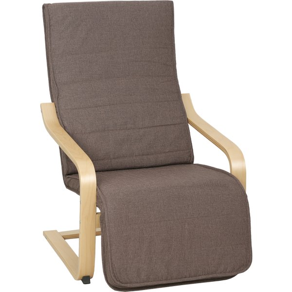HOMCOM Sessel Wohnzimmer Relaxsessel Loungesessel Ruhesessel mit Armlehnen aus Birkenholz, 5-fach verstellbare Fußteil, Lesesessel mit Leinenoptik, Polstersessel für Schlafzimmer, Braun Aosom