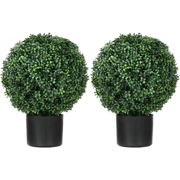 HOMCOM Künstliche Pflanzen 2er-Set UV-beständige Kunstpflanze im Blumentopf 52 cm Buchsbäume für Garten Wohnzimmer Dekoration Aosom.de