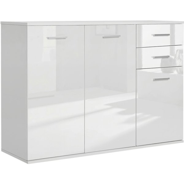 Homcom Buffet Meuble De Rangement 2 Tiroirs Coulissants 2 Placards éTagèRe RéGlable Panneaux Particules Blanc Aosom France-image