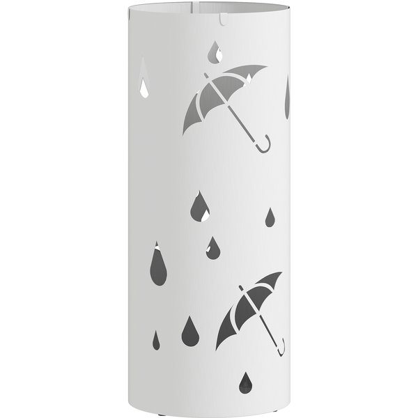 Homcom Porte Parapluie Cylindrique Support Pour Parapluies Bac D'éGouttement Amovible Et 4 Crochets, Ø 17 X 41 Cm, Blanc-image