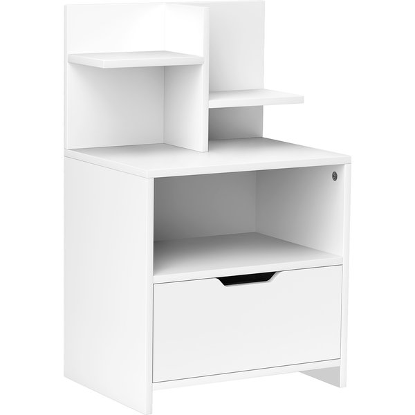Homcom Table De Chevet Table De Nuit Avec Tiroir, Niche Et éTagèRes De Rangement Effet Bois 45 X 35 X 73 Cm Blanc-image
