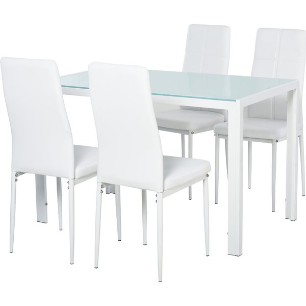 Homcom Ensemble Table à Manger Et Chaises Pour 4 Personnes, Plateau Rectangulaire En Verre, Pour Cuisine Salon Maison, Blanc-image