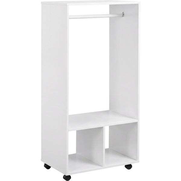 HOMCOM Mobiler Kleiderschrank Garderobe Schrank mit Regal 4 Schwenkräder für Wohnzimmer Schlafzimmer, Aluminiumlegierungen, 60 x 40 x 128 cm, Weiß Aosom