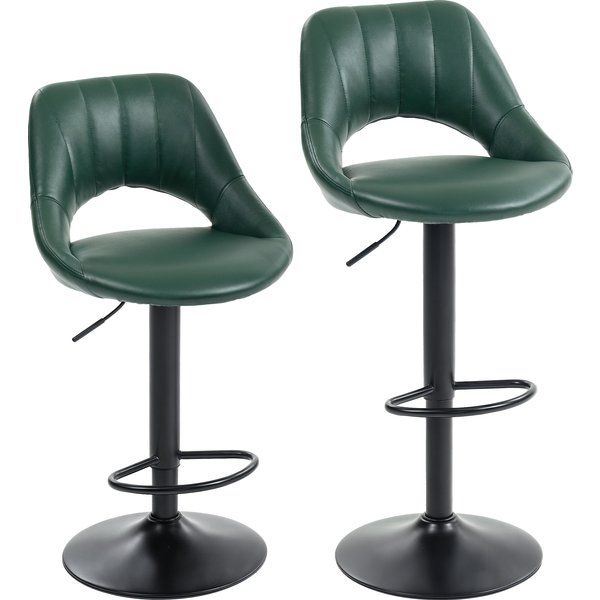 HOMCOM Set of Two Faux Leather Bar Stools - Dark Green