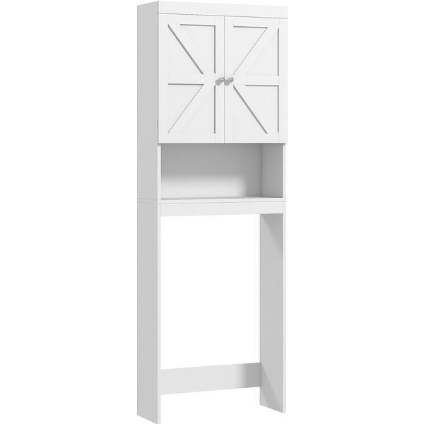 Homcom Armoire De Rangement Dessus Des Toilettes, Meuble De Salle De Bain Placard 2 Portes éTagèRe 58,5L X 23L X 170H Cm Blanc-image