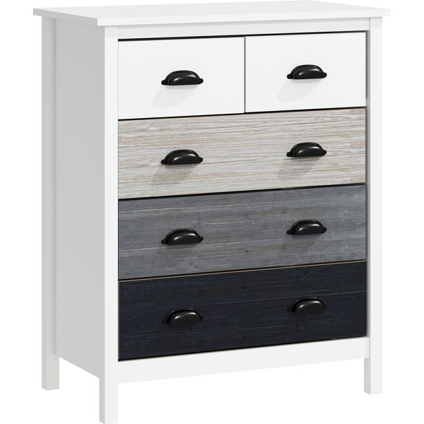 Homcom Commode 5 Tiroirs Meuble De Rangement Avec PoignéEs, 70 X 38 X 85 Cm, Blanc-image