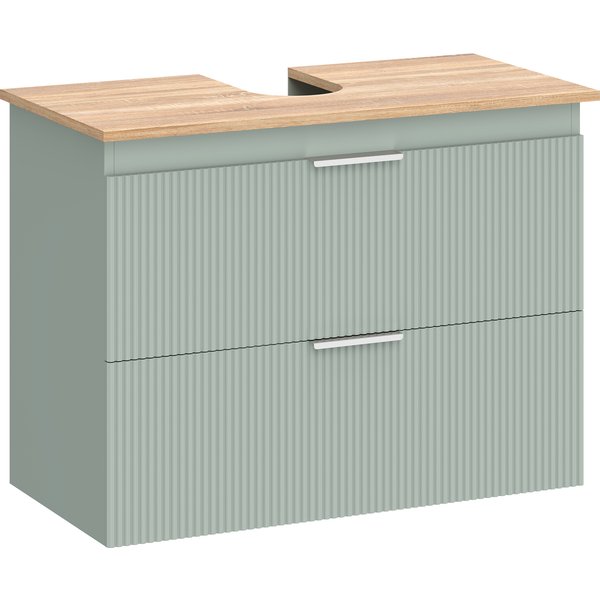 Homcom Meuble Sous Lavabo, Meuble De Salle De Bain Avec 2 Tiroirs, Style Moderne, 80 X 40 X 60 Cm, Vert Et Bois Naturel-image
