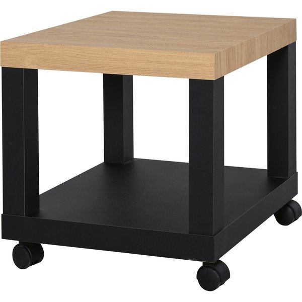 Homcom Table D'appoint Roulante, Table Basse Moderne Avec éTagèRe Ouverte, 40 X 40 X 40 Cm, Bois Naturel & Noir-image