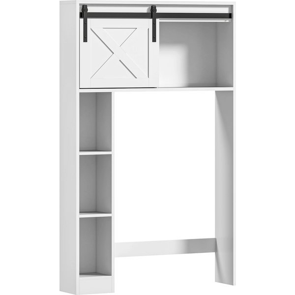 Homcom Meuble De Rangement Au-Dessus Des Toilettes Avec Porte Coulissante, Meuble éTagèRe Dessus Wc, éTagèRe RéGlable, Blanc-image