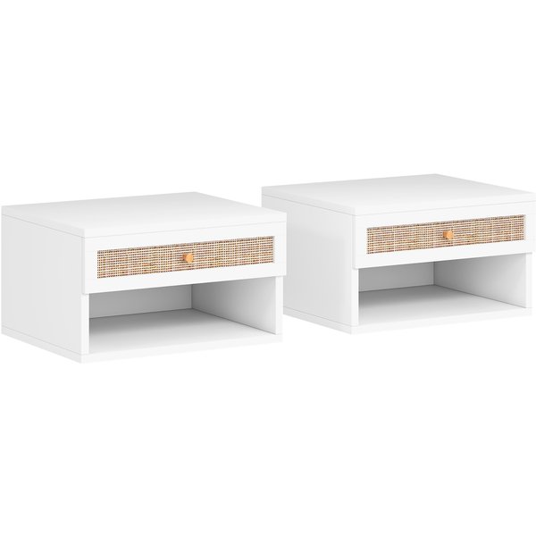 Homcom Lot De 2 Tables De Chevet Murales Tiroir Coulissant, Niche, Plateau - En Bois Dim. 40L X 34L X 23H Cm-image