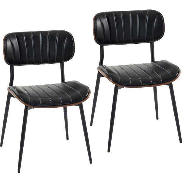 HOMCOM Esszimmerstühle 2er Set Küchenstühle Modern Polsterstuhl mit Sitzfläche aus Kunstleder, Geschwungener Holz Rückenlehne und Metallbeinen Essstühle für Esszimmer Küche Wohnzimmer Schwarz Aosom