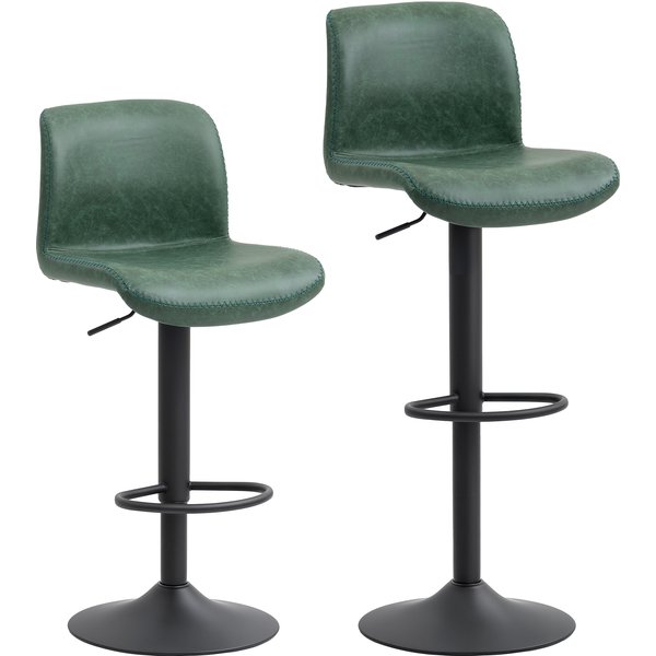 HOMCOM Bar Stools Set of 2, PU Leather Barstools with Backrest and Footrest for Kitchen, Counter, Breakfast Bar, Green