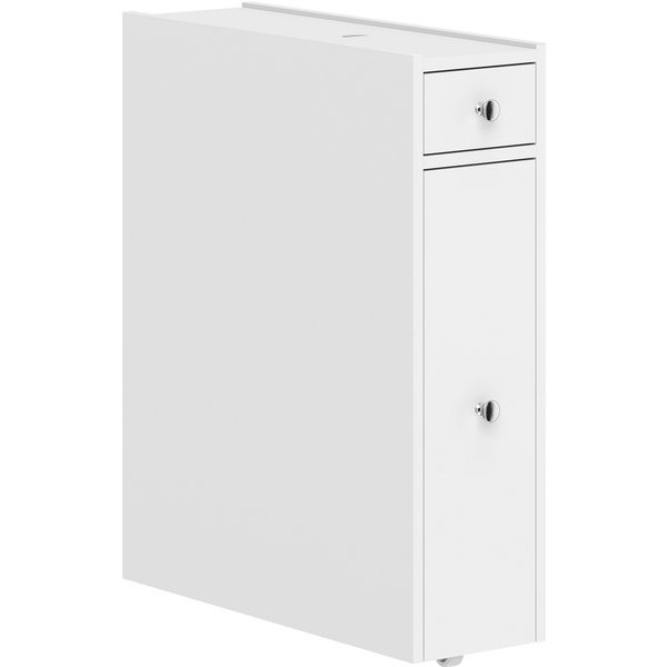 Homcom Meuble De Salle De Bain éTroit, Armoire De Salle De Bain Sur Pied Avec 2 Tiroirs Et éTagèRe Ouverte, 16X48X58Cm, Blanc-image