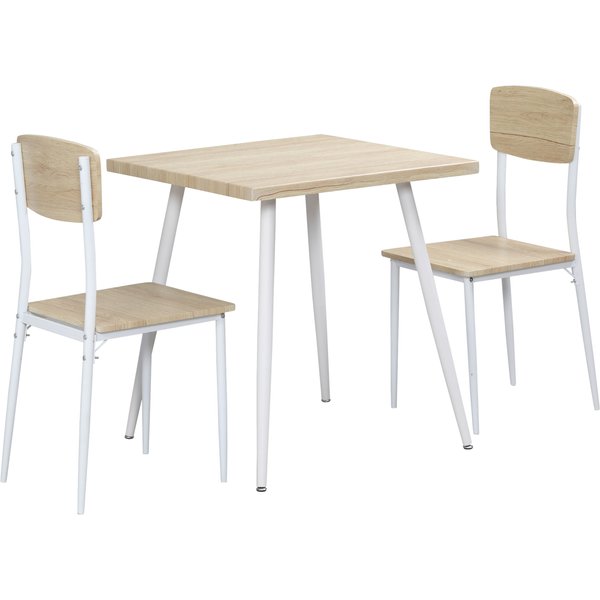 Homcom Ensemble Table à Manger CarréE 3 PièCes Avec 2 Chaises Cuisine Salle à Manger Plateau Mdf ChâSsis MéTal Blanc-image