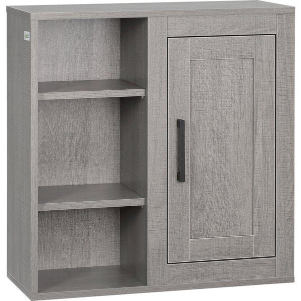 Kleankin Meuble Mural Meuble De Rangement Suspendu Pour Salle De Bains Avec éTagèRes Et Une Porte - 48 X 20 X 50 Cm - Gris-image