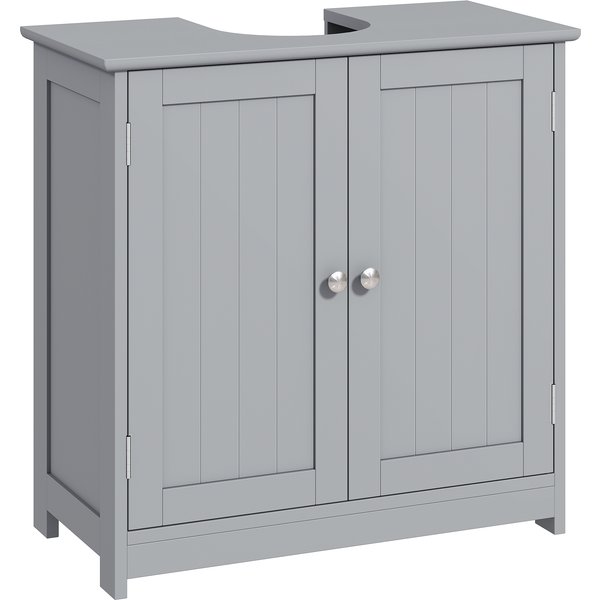 Kleankin Meuble Salle De Bain Sous Lavabo - Meuble Sous-Vasque - Placard 2 Portes Avec éTagèRe 60L X 30L X 60H Cm - En Bois Gris-image