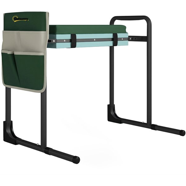 Outsunny Kniebank für Gartenarbeit Klappbar Gartenhocker mit Kniekissen, Werkzeugtaschen, Ausziehbaren Beinrohren, Kniehilfe belastbar bis 150 kg zum Knien & Sitzen 60,5 x 29 x 50 cm Grün Aosom
