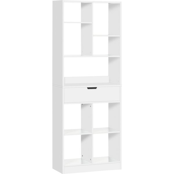 Homcom BibliothèQue Meuble De Rangement Avec Tiroir Et éTagèRes Ouvertes, 60 X 26 X 158 Cm, Blanc-image
