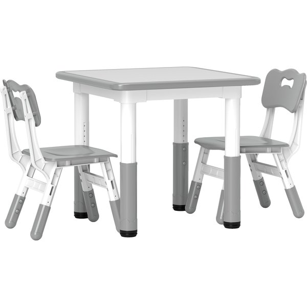 AIYAPLAY Height Adjustable Toddler Table and Chair Set, 3 Pcs Children Activity Table w/ 2 Chairs, for Playroom, Bedroom - Grey Aosom UK
