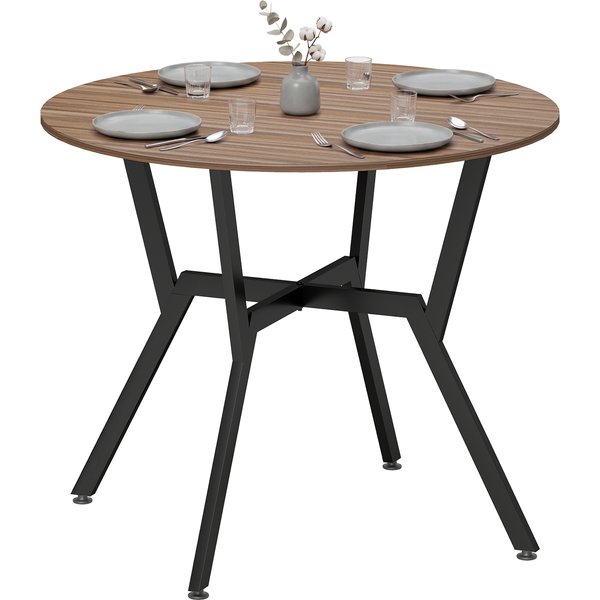 HOMCOM Dining Table, Round Kitchen Table with Black Legs, Anti-slip Foot Pads for Living Room, Dining Room 90 x 76 cm, Brown Aosom UK